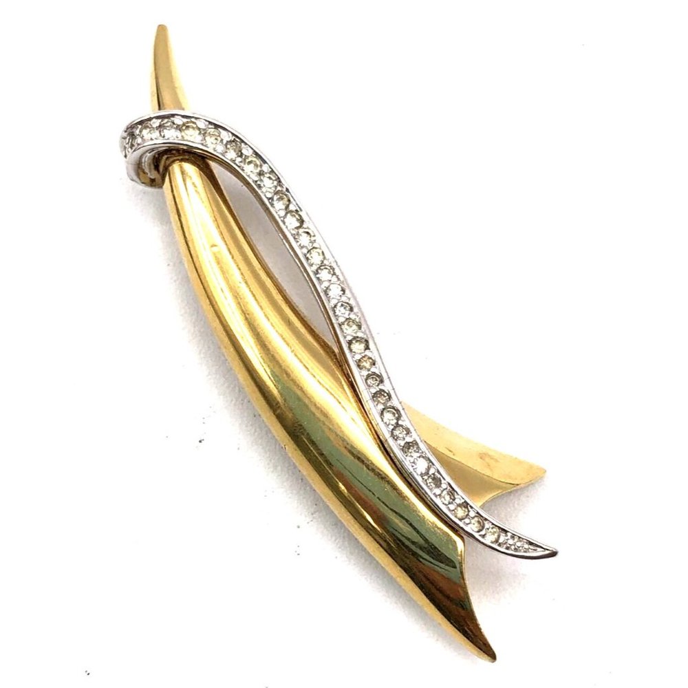 Vintage PANETTA Brooch Goldtone Abstract Modern Rhinestone Pendant Brooch